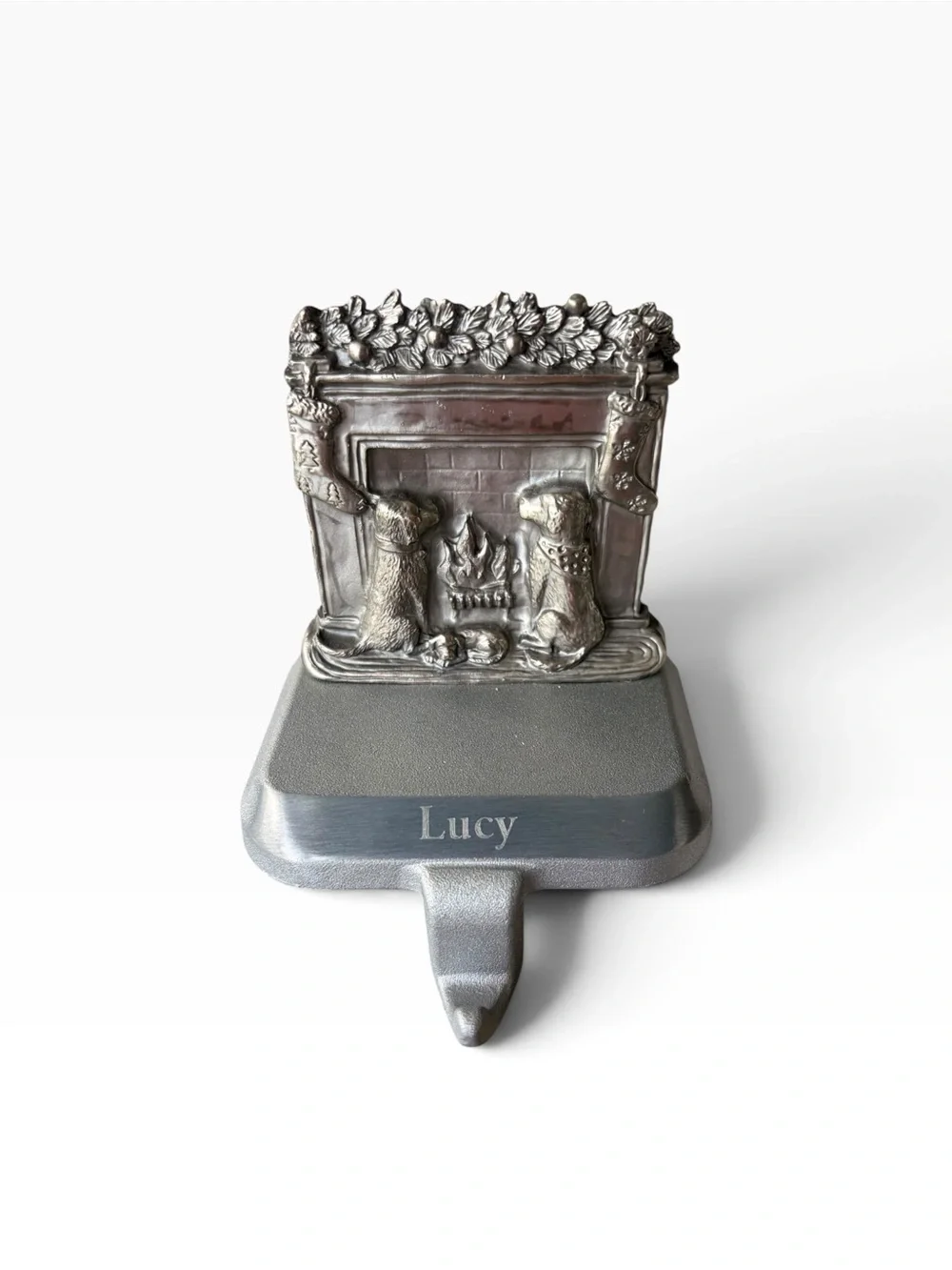 Pottery Barn “Lucy” Velvet Dog Stocking and “Lucy” Stocking Holder Engraved